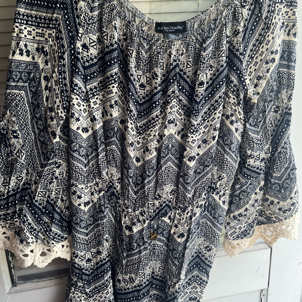 See You Monday Black and White Relaxed romper